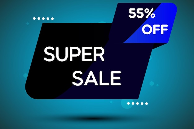 55 discount Super sale poster 55 percent off banner design with tag blue and black background