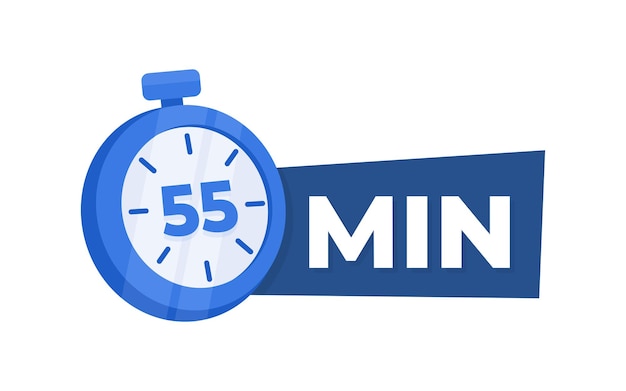 Vector 55 minute countdown timer icon blue stopwatch for time management and productivity concept