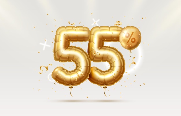 55 Off Discount creative composition 3d Golden sale symbol with decorative objects heart