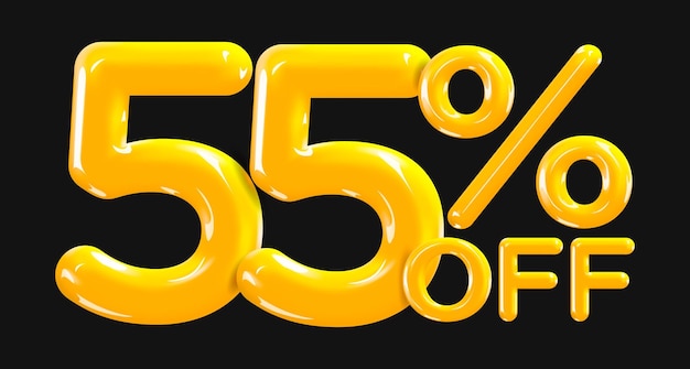 55 percent Off Discount creative composition of golden or yellow balloons 3d mega sale