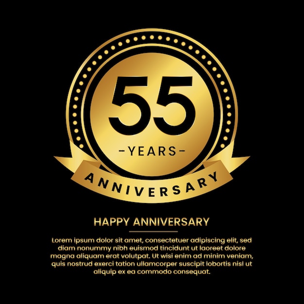 55 years anniversary banner with luxurious golden circles and halftone on a black background and replaceable text speech