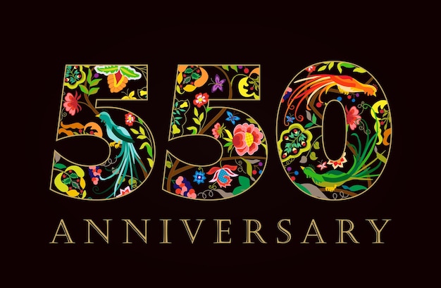 550 years old design, creative celebrating number. Isolated graphic template Ethnic pattern.