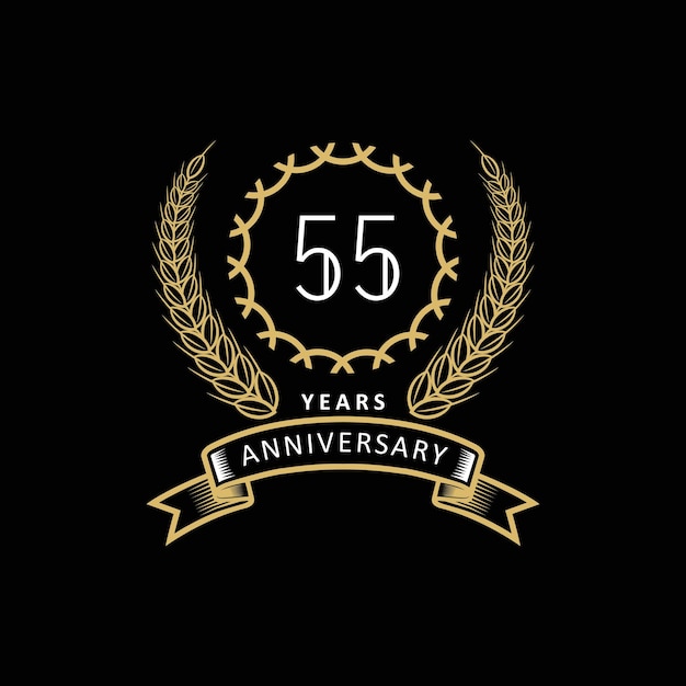 55st anniversary logo with gold and white frame and color on black background