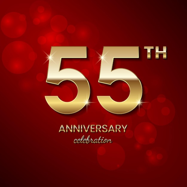 55th Anniversary Logo Golden number with sparkling confetti and glitter Vector Template