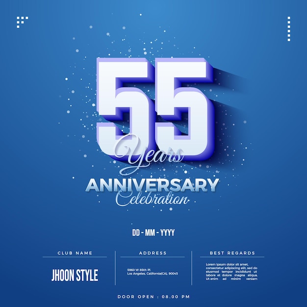 55th anniversary party on blue background.