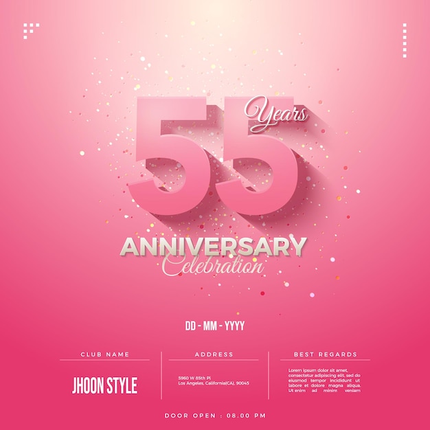 55th anniversary on a pink background with a slight glow effect.