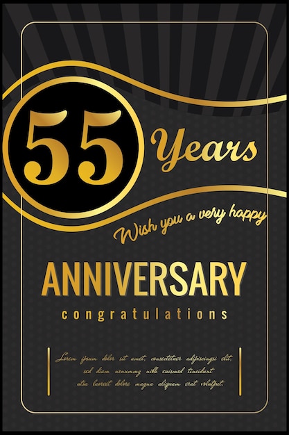 55th years anniversary, vector design for anniversary celebration with gold and black color.