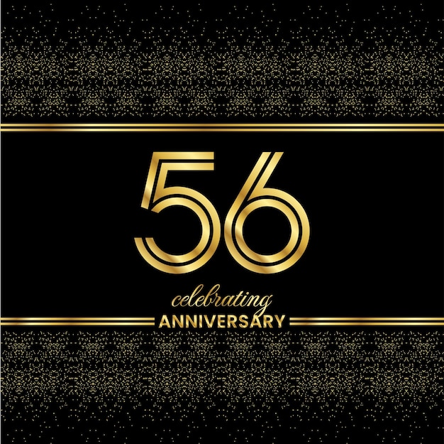 56 Golden Double Line Number Anniversary invitation cover with glitter separated by golden double lines on a black background