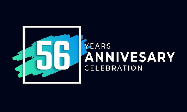 56 Year Anniversary Celebration with Blue Brush and Square Symbol Isolated on Black Background