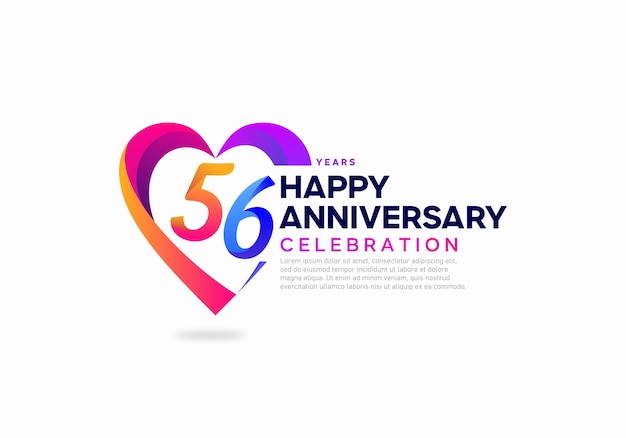 56 years anniversary celebration icon logo colorful with love shape