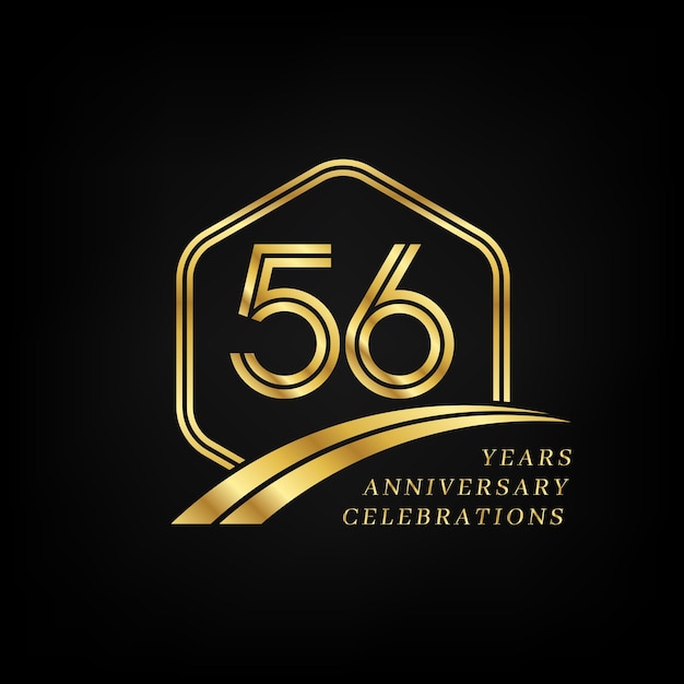 56 years anniversary Lined gold hexagon and curving anniversary template