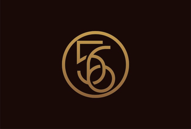 56 years anniversary logo, gold line circle with number inside, golden number design template