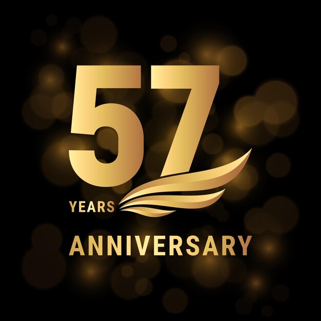 57 Years anniversary logo Template design with gold color for poster banners brochures magazines web booklets invitations or greeting cards Vector illustration