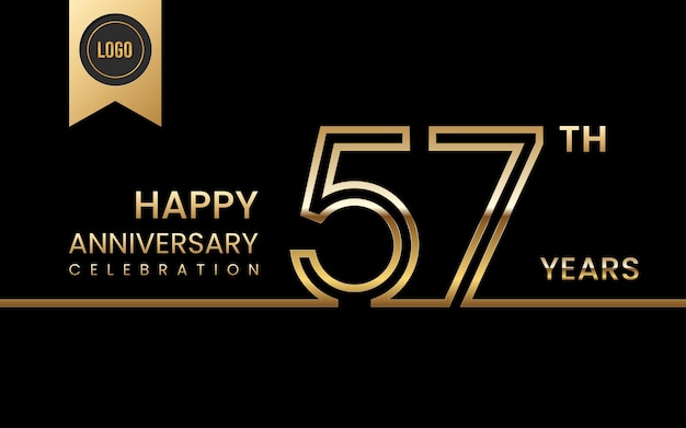 57th anniversary Golden anniversary template design with double line concept Vector Template