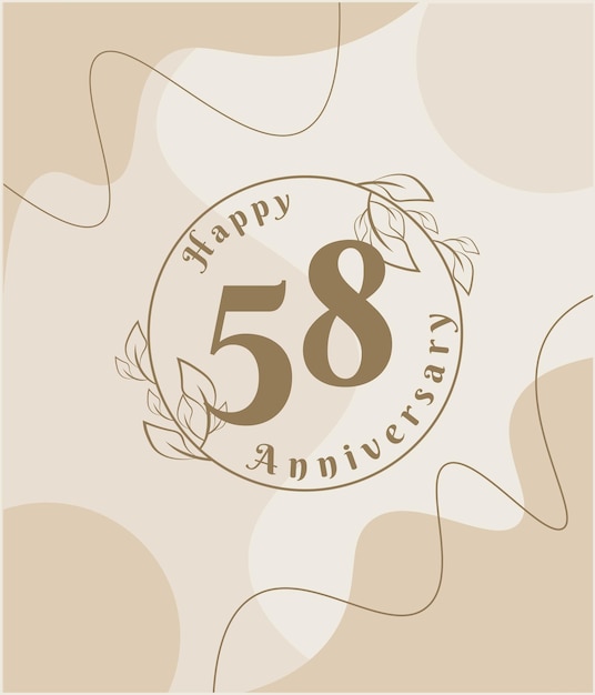 58 year anniversary, minimalist logo. brown vector illustration on Minimalist foliage template.