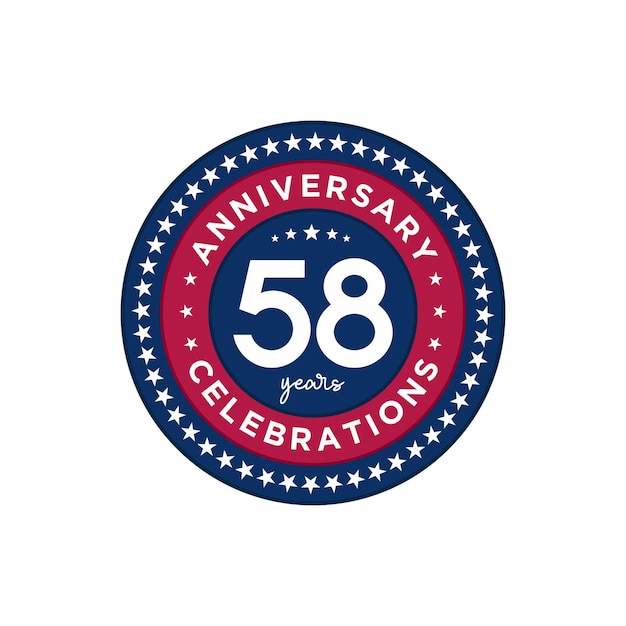 58 years anniversary Anniversary template design red and blue colors with stars design for event invitation card greeting card banner poster flyer book cover and print Vector Eps10