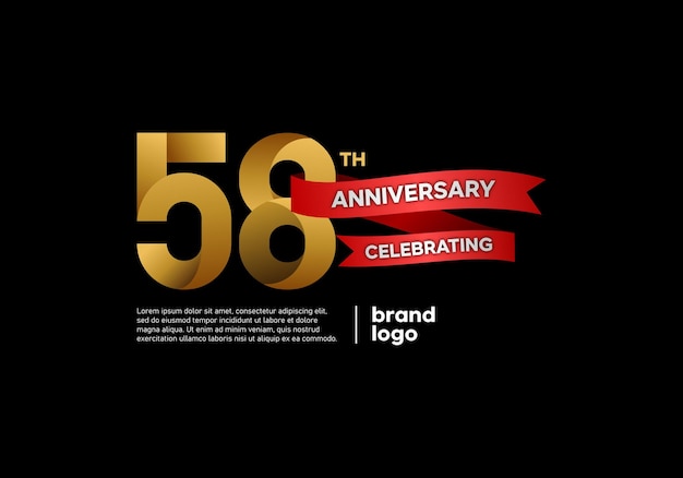 58 years anniversary icon logo design with gold and red emblem on black background