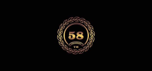 58st anniversary logo with ring and frame gold color and black background