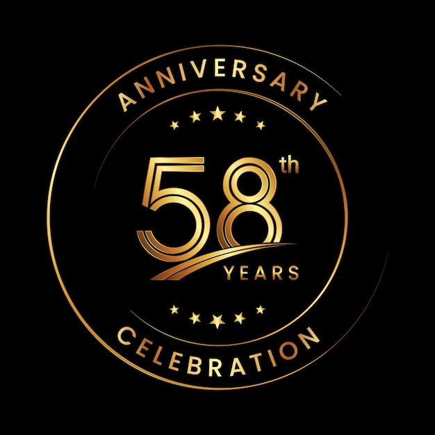 58th Anniversary Anniversary logo design with gold color ring and text for anniversary celebration events Logo Vector Template