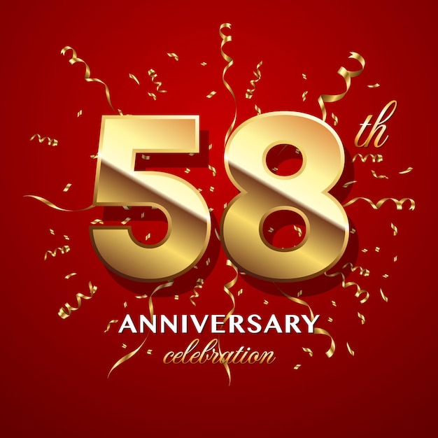 58th Anniversary Celebration Logo design with golden number and ribbon Logo Vector Template