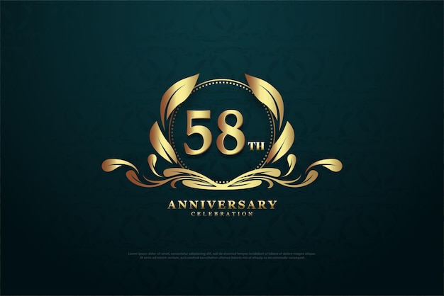 58th anniversary celebration with gold leaf illustration adorning the numbers.