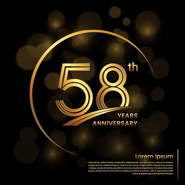 58th Anniversary logo design with double line numbers Golden anniversary template Vector Logo Template