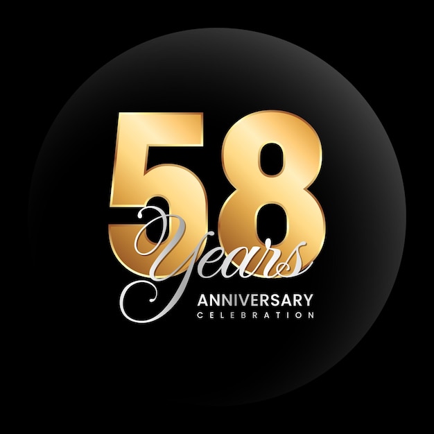 58th Anniversary logo Golden number with silver color text Logo Vector Template Illustration