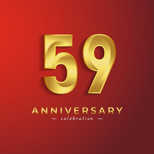 59 Year Anniversary Celebration with Golden Shiny Color for Celebration Isolated on Red Background