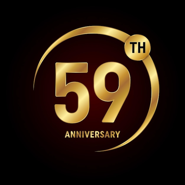 59th anniversary logo design with golden text and ring Logo Vector Template Illustration