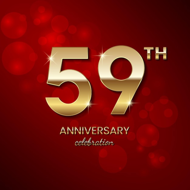 59th Anniversary Logo Golden number with sparkling confetti and glitter Vector Template