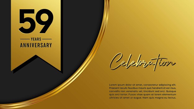 59th anniversary template design with golden pattern and ribbon for anniversary celebration event