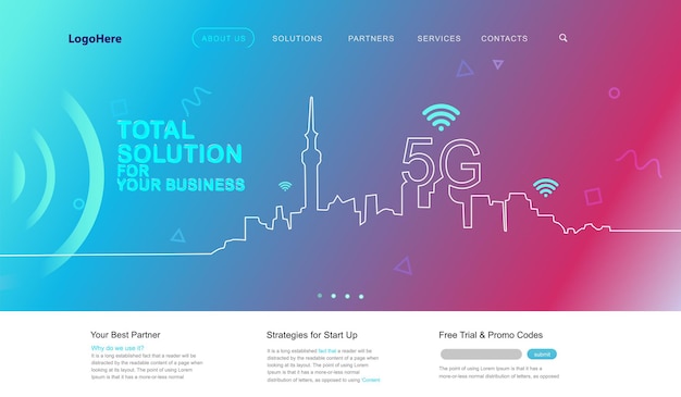 5g and iot internet of things landing page website template for internet speed concept