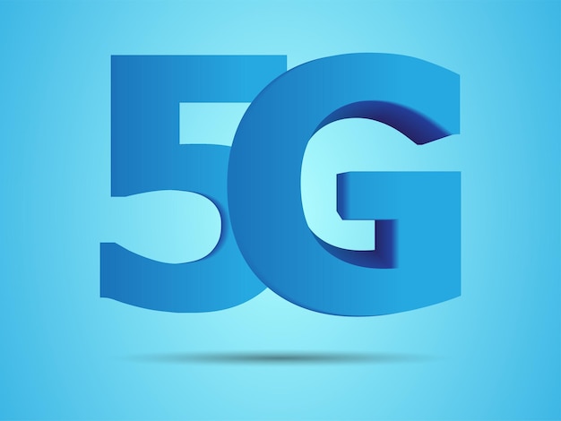 5G in luminous lines and urban buildings 5G concept Isometric futuristic hi-tech big letters