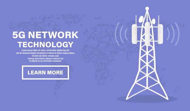 5G network technology Communication tower wireless high speed internet Base station mobile data tower cellular equipment telecommunication antenna signal Concept of fastest internet in future