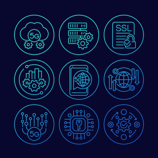 5G network technology line icons set