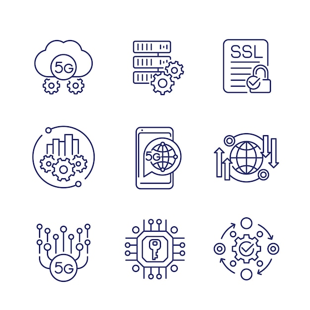 5G network technology line icons on white