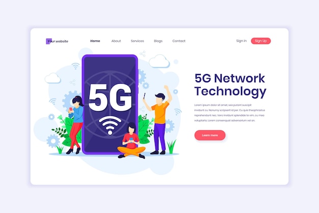 5G Network Technology People using Highspeed wireless connection 5G on their mobile phone illustration