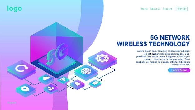 5G network wireless technology Mobile internet of next generation Web page design template