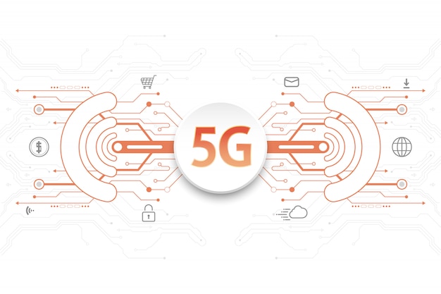 5G technology concept with icons and digital element on white background