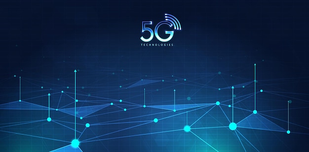 5G technology with computer network connection line between building Connectivity and global networks systems and internet of things concept vector design