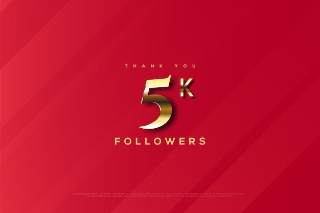 5k followers on red background with effects.