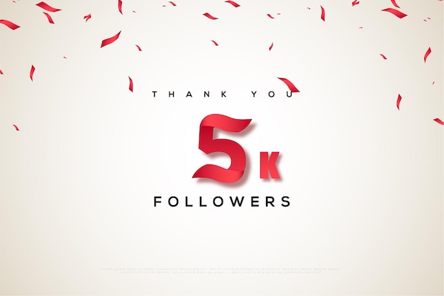 5k followers with red ribbon rain effect.