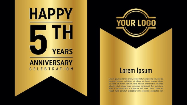 5th Anniversary Celebration template design concept with golden ribbon Vector Template