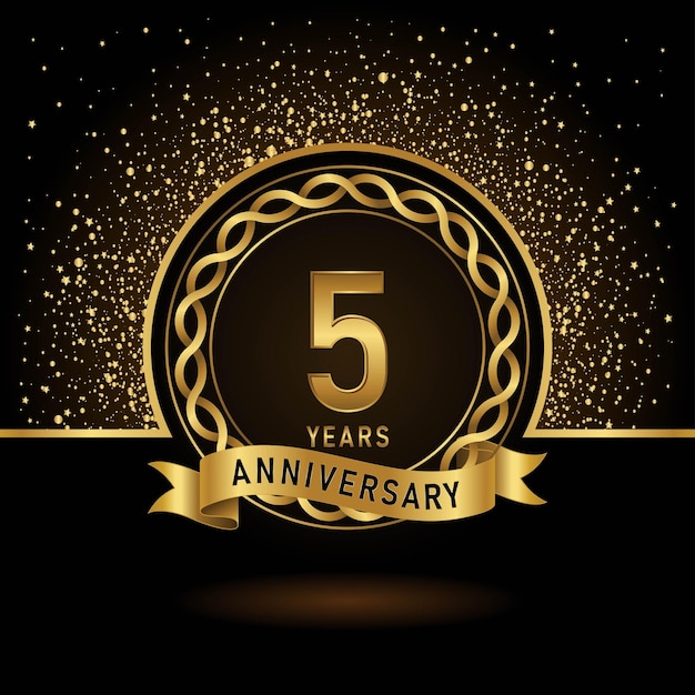 5th Anniversary Gold color template design for birthday event Vector Template