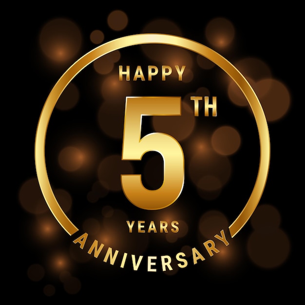 5th Anniversary template design with golden ring and number Vector template illustration