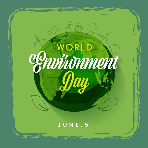 5th June World Environment Day Concept With Earth Globe On Green Brush Stroke Background