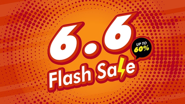 6 6 June flash sale template for shopping advertisement campaign on orange background