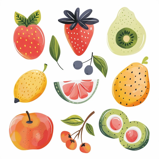 Vector 6 clipart of fruit modern simple and minimali