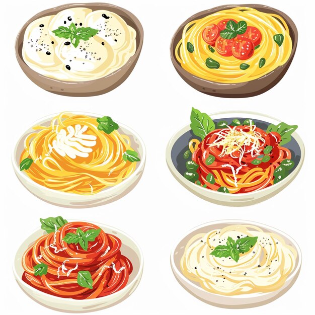 Vector 6 clipart of spaghetti carbonara modern simpl