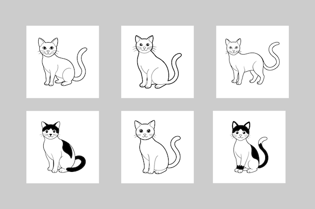 6 design a cat in black and white illustration vector icon